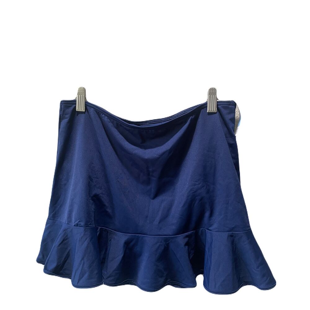 Lands End Womens Swim Skirt Bottoms Navy Ruffled Hem Built In Brief Size 8 NWT